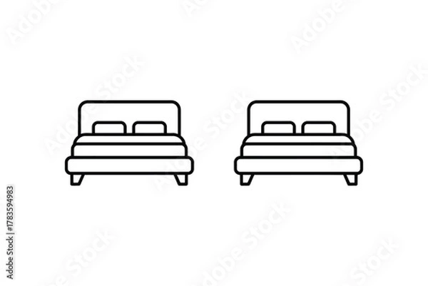 Fototapeta Two identical double beds depicted with clean line art on a white background.