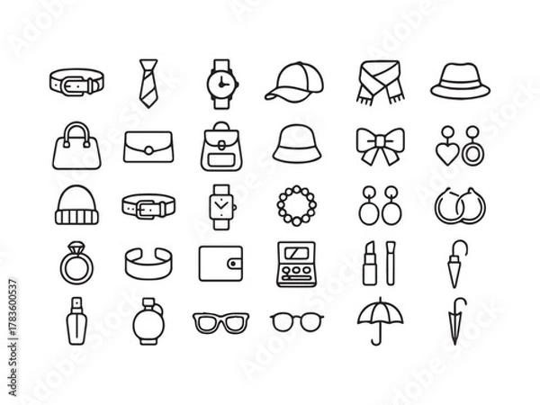 Fototapeta Stylish Fashion Accessories and Personal Items Line Icons Set for E-commerce and Design