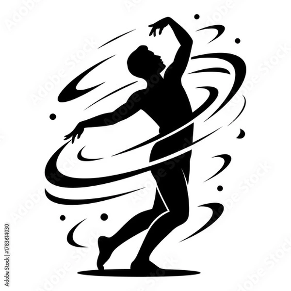 Fototapeta silhouette of graceful dancer surrounded by swirling motion lines symbolizing freedom and artistic energy