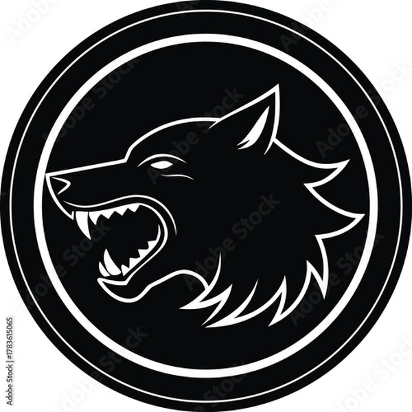 Obraz Circular badge logo design featuring a roaring wolf illustration