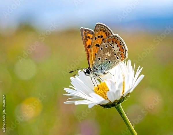Obraz Colorful butterfly perched gracefully atop a daisy in a vibrant meadow
