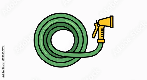 Fototapeta Essential Garden Watering Hose with Yellow Spray Nozzle Vector Illustration
