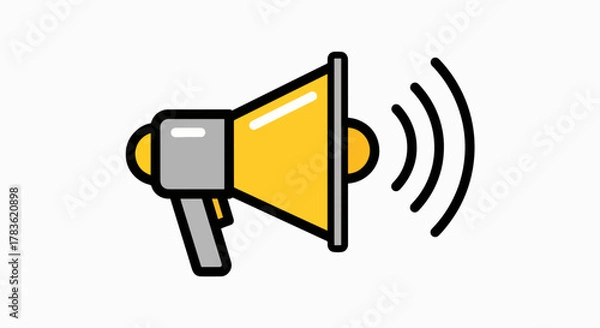 Fototapeta Loud and Clear Message: Vibrant Yellow Megaphone Icon with Sound Waves