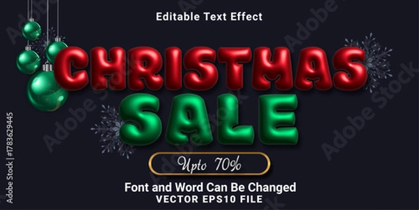 Fototapeta 3d inflate christmas sale text effect.typhography logo