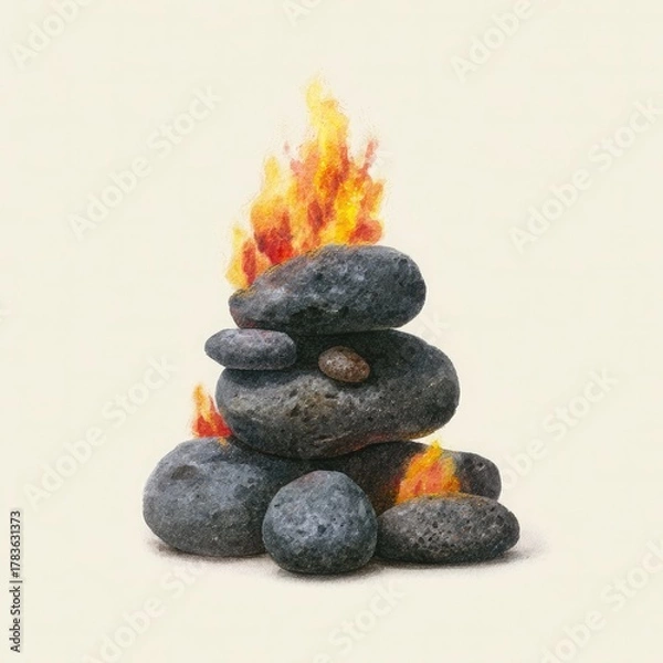 Obraz Stacked dark gray stones with bright orange and yellow flames