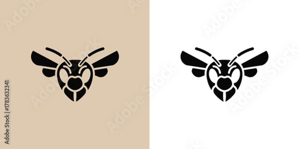 Fototapeta Stylized black hornet or wasp head logo design, a powerful and minimalist insect icon for a brand