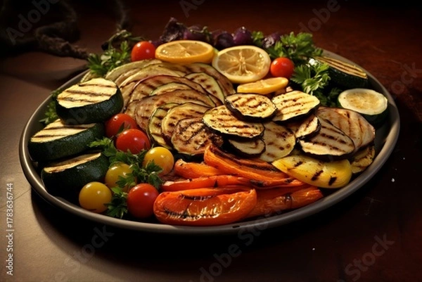 Obraz Grilled Vegetable Platter on Parchment Paper