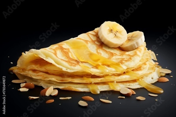 Obraz Folded Crepe with Banana Slices and Almonds (3).png, Folded Crepe with Banana Slices and Almonds 