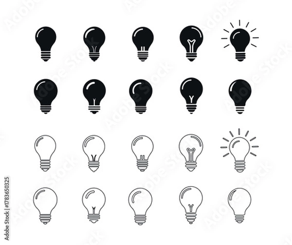 Fototapeta Lightbulb icons set, solid and outline, on and off idea symbols