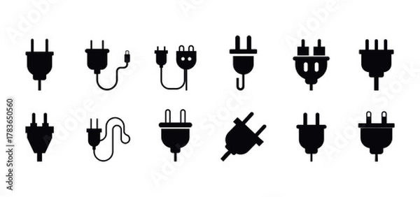 Fototapeta Electric power plug collection set, various types, connection