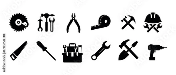 Fototapeta Collection of construction and repair tools vector icons set.