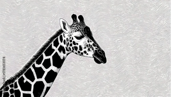 Fototapeta Monochromatic Giraffe Portrait with Textured Background.
