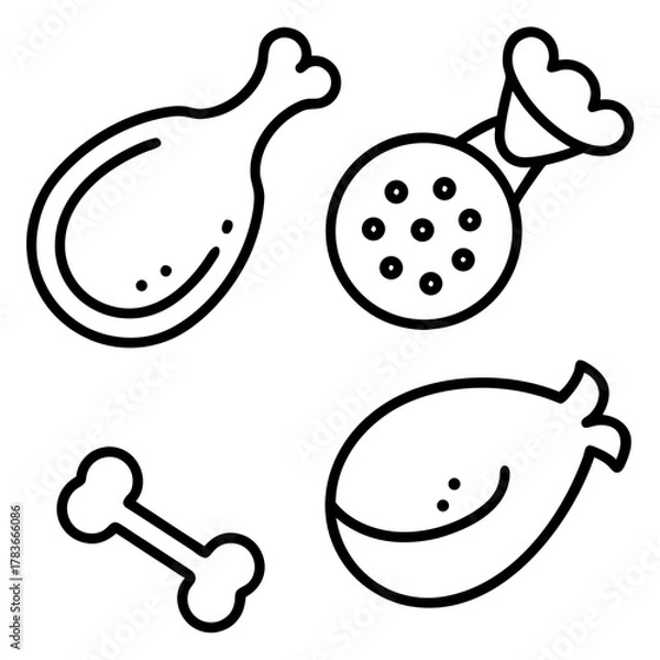 Obraz Simple outline icons of dog treats and food items