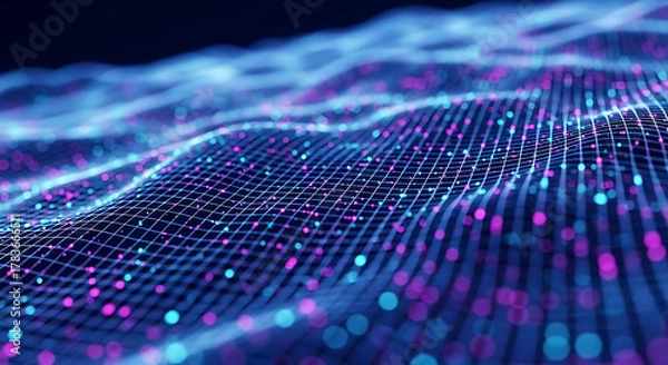 Fototapeta Futuristic Neon Tech Grid Background With Holographic Glow