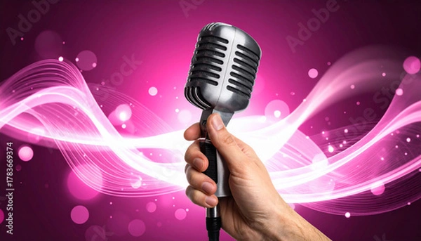Obraz Retro Microphone on Pink Background
