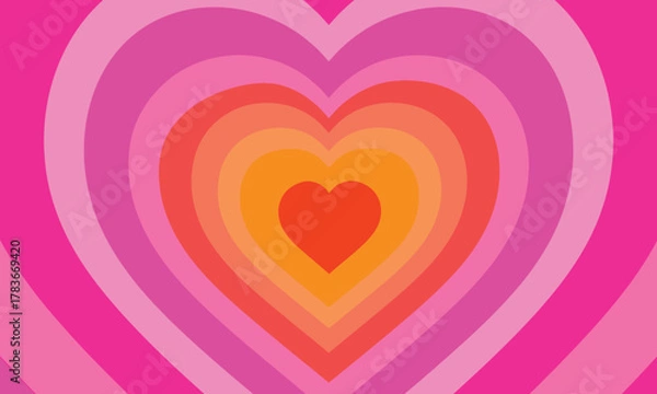 Obraz Retro Heart Tunnel - Vibrant Pink & Orange Gradient Love Portal