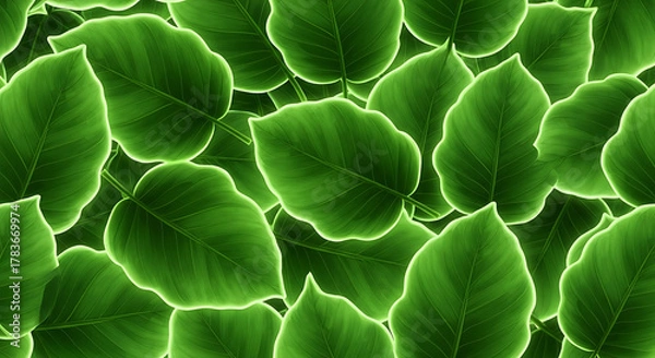 Fototapeta Artistic Tropical Foliage Pattern With Vivid Green Shades