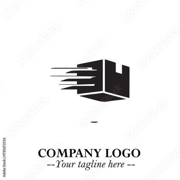 Fototapeta Box Moving Fast Symbol in Black on the White Background with Dynamic Delivery Design