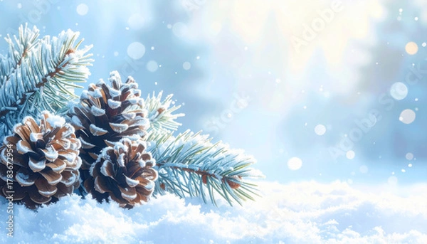 Obraz Winter Pine Cones in Snow