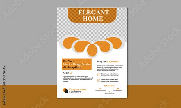 Fototapeta Flyer design template for interior design service. Brochure design with yellow colour.