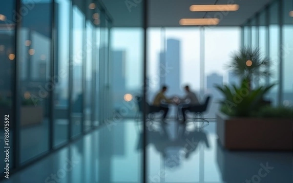 Obraz Blurred glass wall of modern business office building as background. High quality