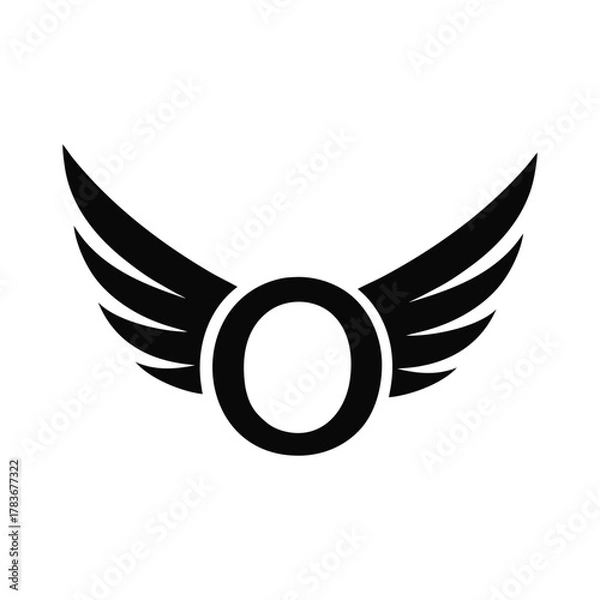 Fototapeta Abstract winged circle symbol representing freedom and speed