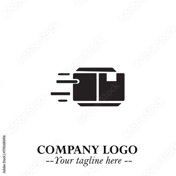 Fototapeta Box Moving Fast Symbol in Black on the White Background with Dynamic Delivery Design