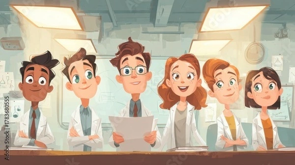 Obraz Diverse Children Scientists Reading in Laboratory Classroom