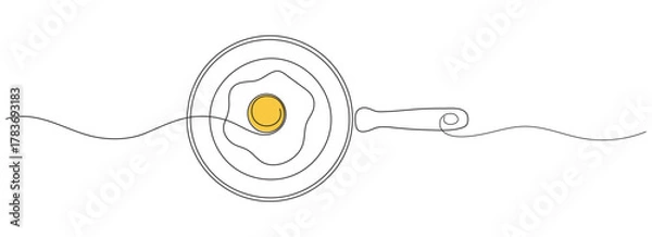 Fototapeta Continuous line Two fried eggs in a pan Cooking Minimal hand drawn line vector cut out background. Editable line.