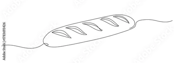 Fototapeta Bread one line drawing, One continuous line drawing of long loaf