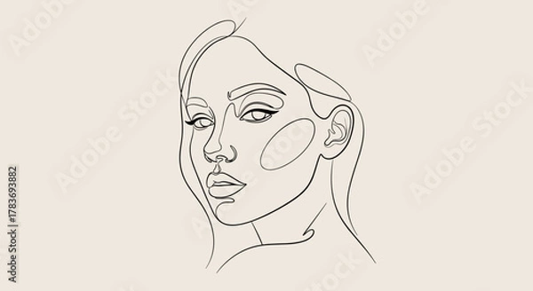 Fototapeta Minimalist line art illustration of a woman's face in a stylized and abstract manner, featuring elegant curves and a neutral color palette, perfect for modern design and sophisticated branding
