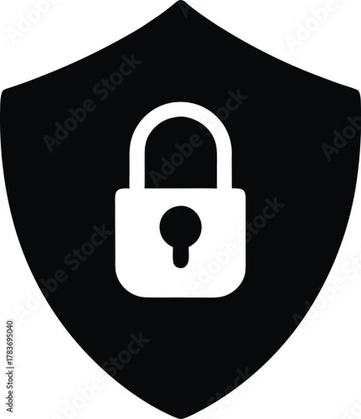 Obraz shield shape with white padlock silhouette vector illustration on white background