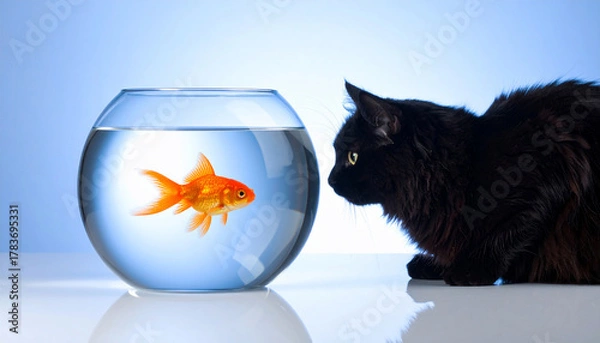 Obraz Cat and Goldfish: Curiosity