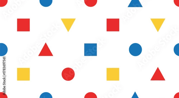 Fototapeta Seamless geometric shapes pattern primary colors kids education playful design vector background