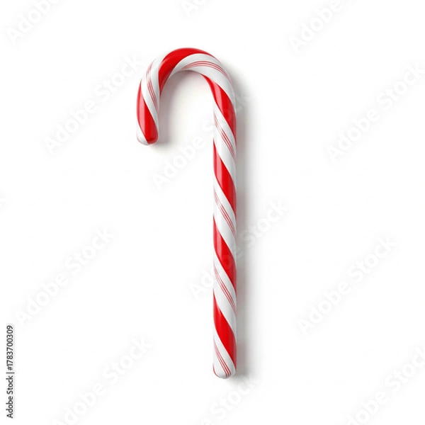 Obraz Festive Candy Cane A Classic Christmas Treat in Red and White with a Shadow on White Background