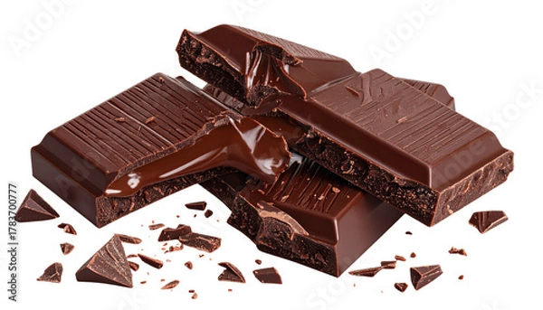 Fototapeta  1. Broken Chocolate Bar Pieces with Crumbs, isolated on transparent background