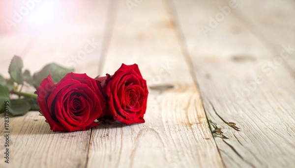 Obraz Red Roses on Rustic Wood