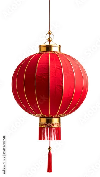 Obraz Traditional red Chinese lantern with gold details, isolated on a transparent background. New Year 2026 celebration symbol. Elements, collage, set, pack, bundle, Isolated, cutout, PNG