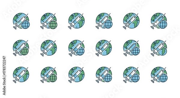 Fototapeta Global vaccination campaign concept, represented by a syringe injecting medicine into the Earth, symbolizing worldwide immunization efforts and healthcare initiatives for a healthier planet