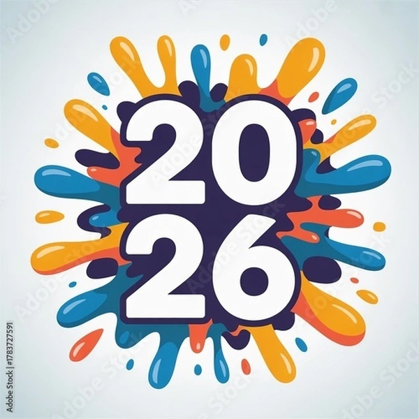 Fototapeta Vibrant 2026 new year celebration with colorful paint splatter explosion