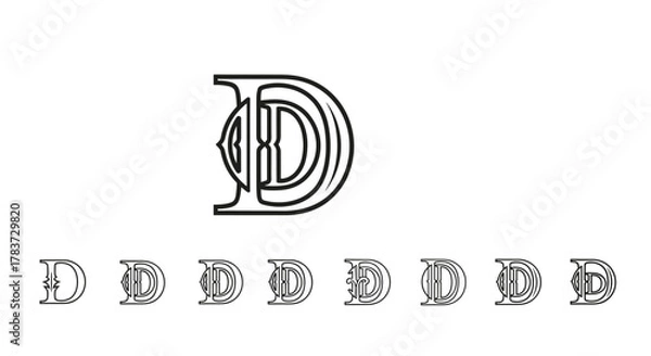 Fototapeta Elegant Serif Letter D Monogram Logo Design, Vector Cartoon Illustration with a White Background, Ordered Set of Line Icons, Graphic Resource for Branding and Identity, Minimalist and Modern