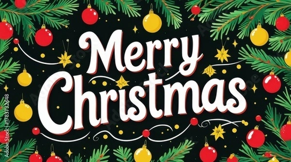Fototapeta Festive merry christmas greeting with ornament accents
