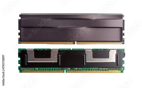 Obraz High Performance Computer RAM Modules With Heat Sink and DDR4, server and gaming memory chips isolated on a white background