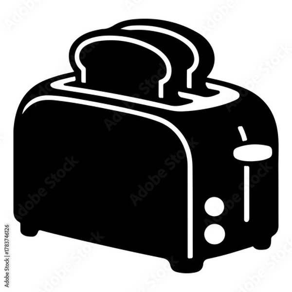 Fototapeta Black and white illustration of a toaster with bread
