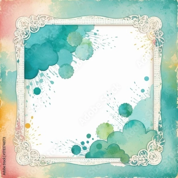 Fototapeta Artistic Watercolor Frame with Soft Colors and Abstract Shapes for Creative Background Design