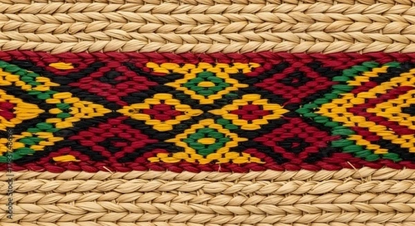 Fototapeta Kwanzaa-Inspired Woven Textile with African Motif Pattern