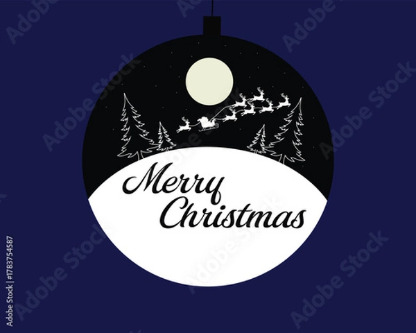 Obraz Flat Minimalist Christmas Ornament Design with Santa and Reindeer Silhouette