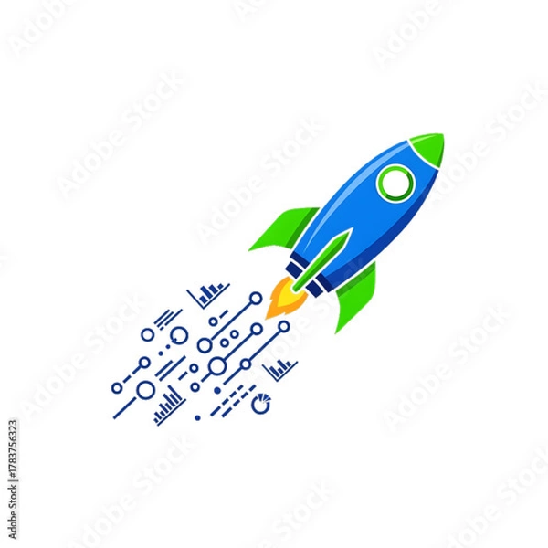 Fototapeta Rocket launch icon symbolizing innovation and progress.