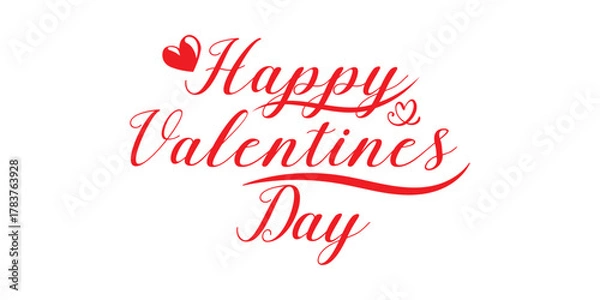 Fototapeta Happy Valentines Day elegant red lettering banner. Valentine luxury greeting card template with gray calligraphy text valentine`s day on white background. Vector illustration