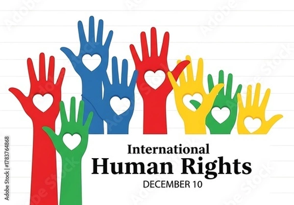 Fototapeta Colorful hands with hearts symbolizing international human rights day on december 10th, isolated on white background
